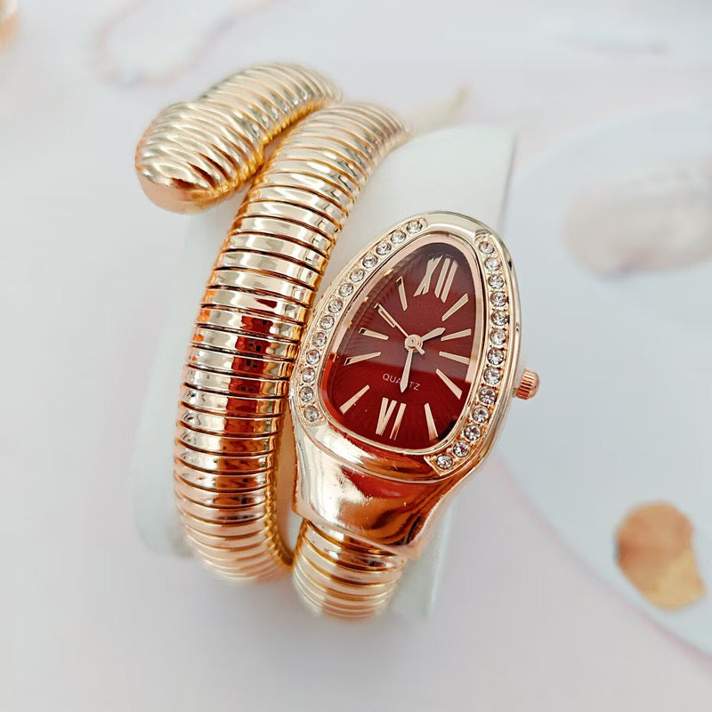 New Snake Diamond Women's Watch Personalized Fashion Wrapped Women's Quartz Watch Bracelets