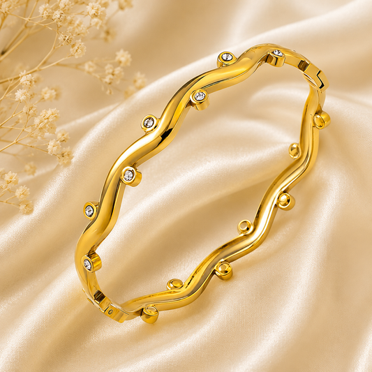 Gold Irregular Wave Dot Diamond-Embellished Bracelet